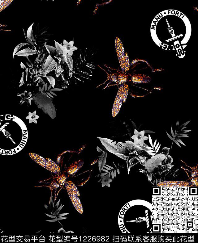字母大牌风花卉数码印花华亿平台下载（图片编号: 1226982） - 瓦栏（Walan）