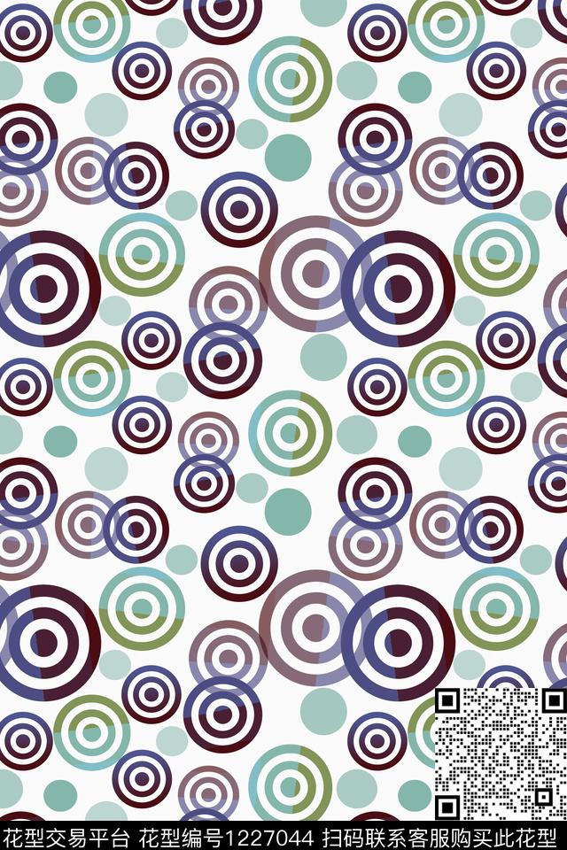 圆圈与波点手绘线条笔触渐变色彩传统印花华亿平台下载（图片编号: 1227044） - 瓦栏（Walan）