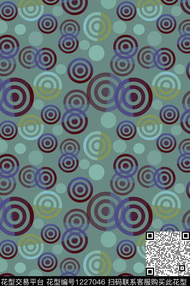 圆圈与波点手绘线条笔触渐变色彩传统印花华亿平台下载（图片编号: 1227046） - 瓦栏（Walan）