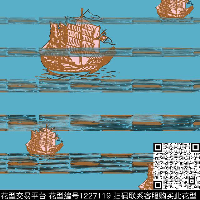 几何帆船趣味传统印花华亿平台下载（图片编号: 1227119） - 瓦栏（Walan）