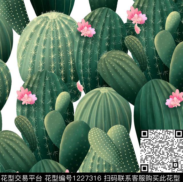 火烈鸟仙人掌Cactus数码印花华亿平台下载（图片编号: 1227316） - 瓦栏（Walan）