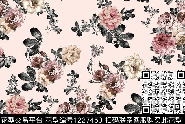 水彩花卉传统华亿平台手绘大花传统印花华亿平台下载（图片编号: 1227453） - 瓦栏（Walan）