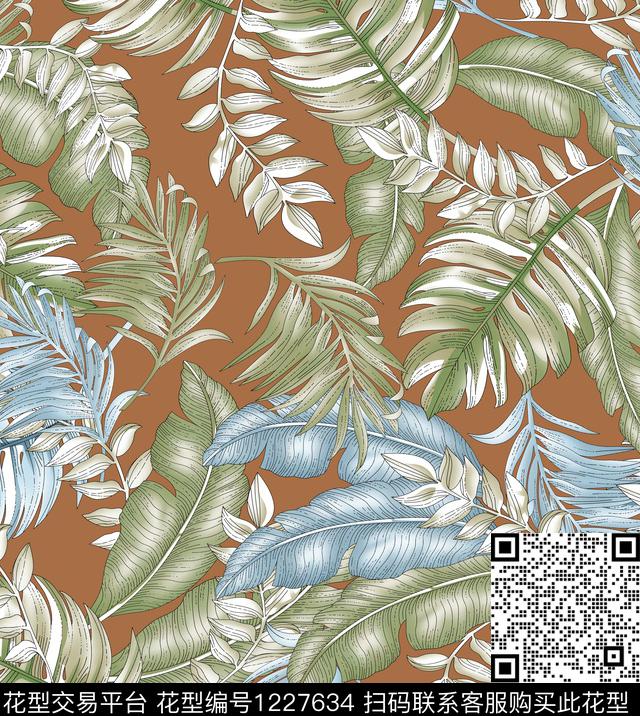 女装花卉绿植树叶传统印花华亿平台下载（图片编号: 1227634） - 瓦栏（Walan）