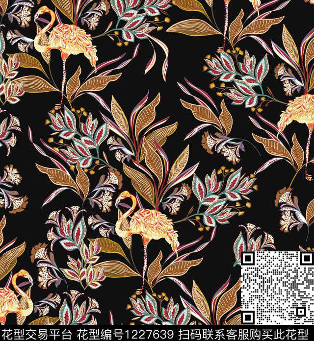 女装花卉黑底花卉传统印花华亿平台下载（图片编号: 1227639） - 瓦栏（Walan）