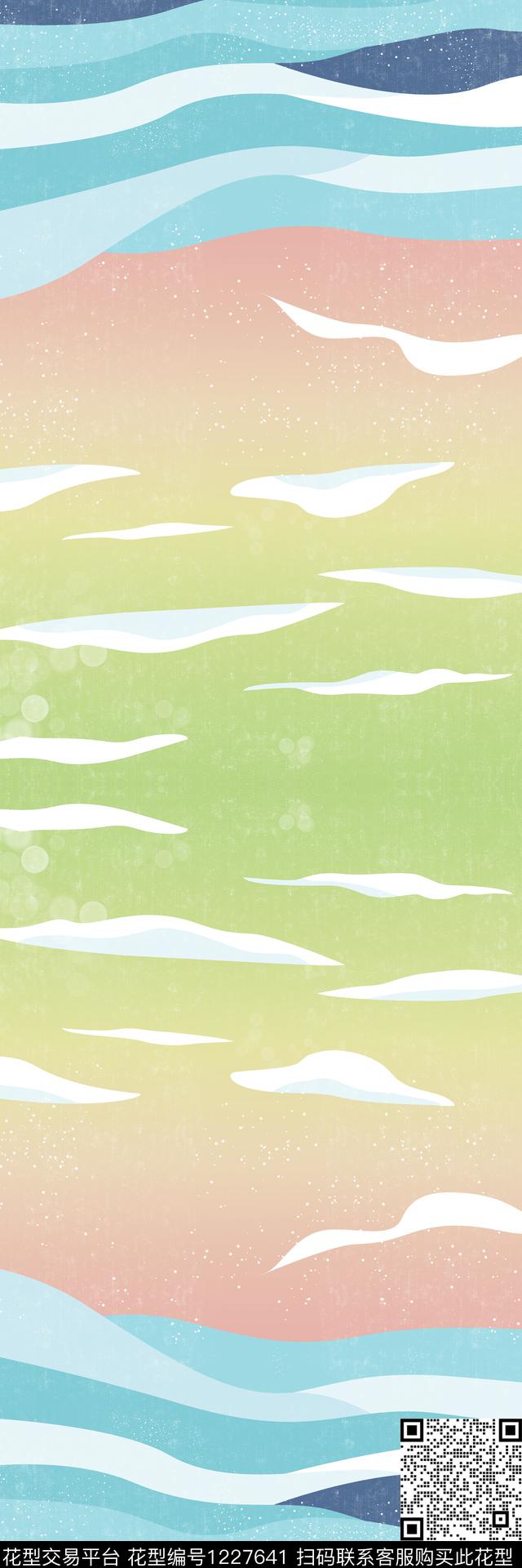 海浪几何蓝色数码印花华亿平台下载（图片编号: 1227641） - 瓦栏（Walan）
