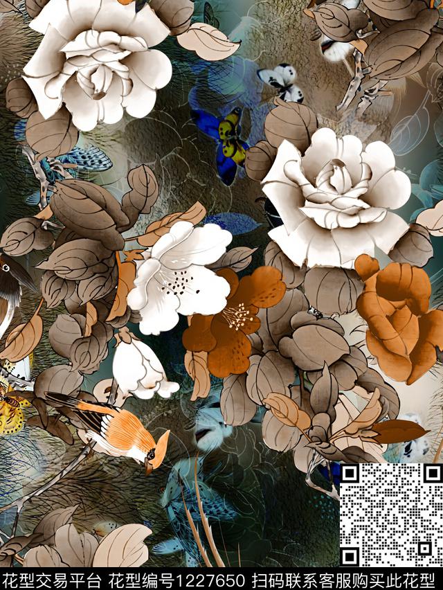 香云纱大牌风花鸟数码印花华亿平台下载（图片编号: 1227650） - 瓦栏（Walan）