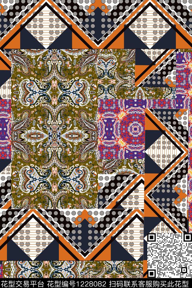 抽象大牌风复古数码印花华亿平台下载（图片编号: 1228082） - 瓦栏（Walan）