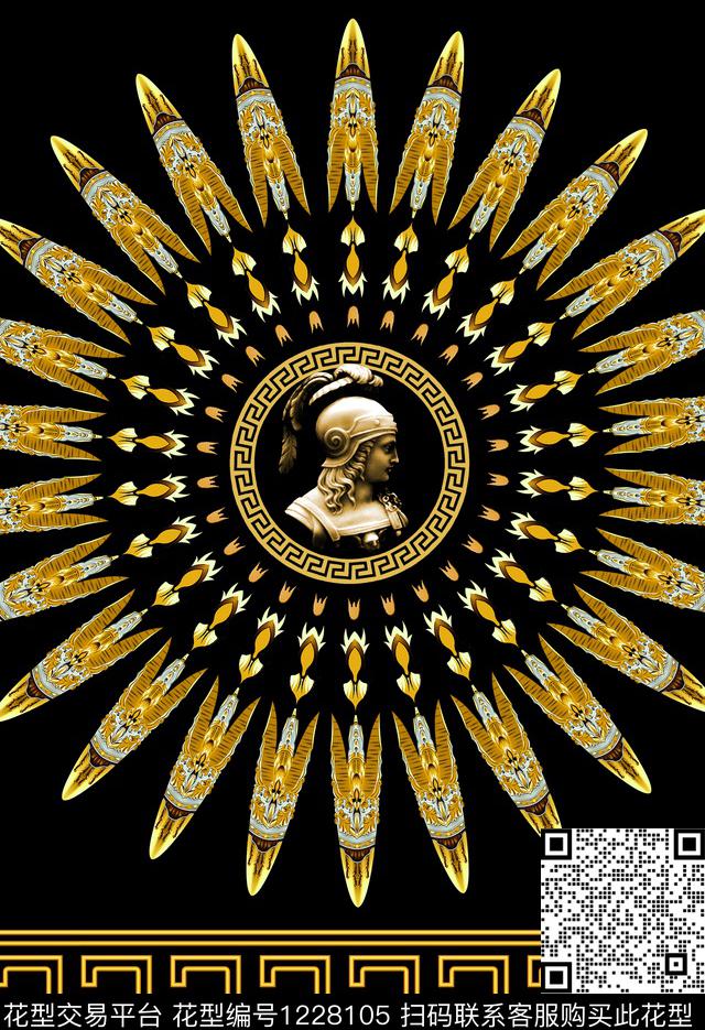 几何抽象复古金属圆圈手绘花纹罗马石膏像数码印花华亿平台下载（图片编号: 1228105） - 瓦栏（Walan）