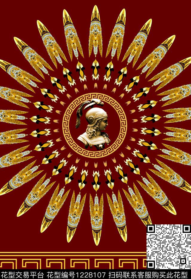 几何抽象复古金属圆圈手绘花纹罗马石膏像数码印花华亿平台下载（图片编号: 1228107） - 瓦栏（Walan）