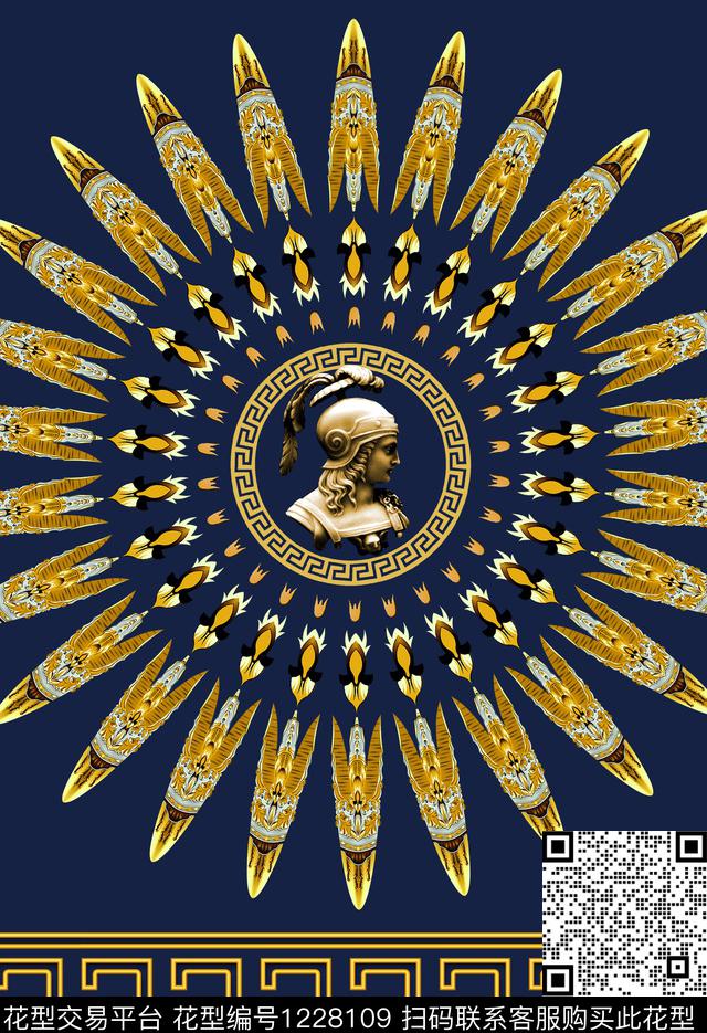 几何抽象复古金属圆圈手绘花纹罗马石膏像数码印花华亿平台下载（图片编号: 1228109） - 瓦栏（Walan）