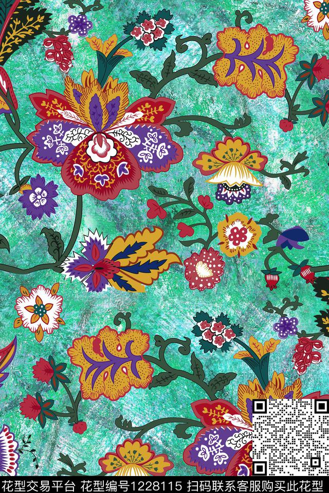抽象花卉真丝花卉数码印花华亿平台下载（图片编号: 1228115） - 瓦栏（Walan）