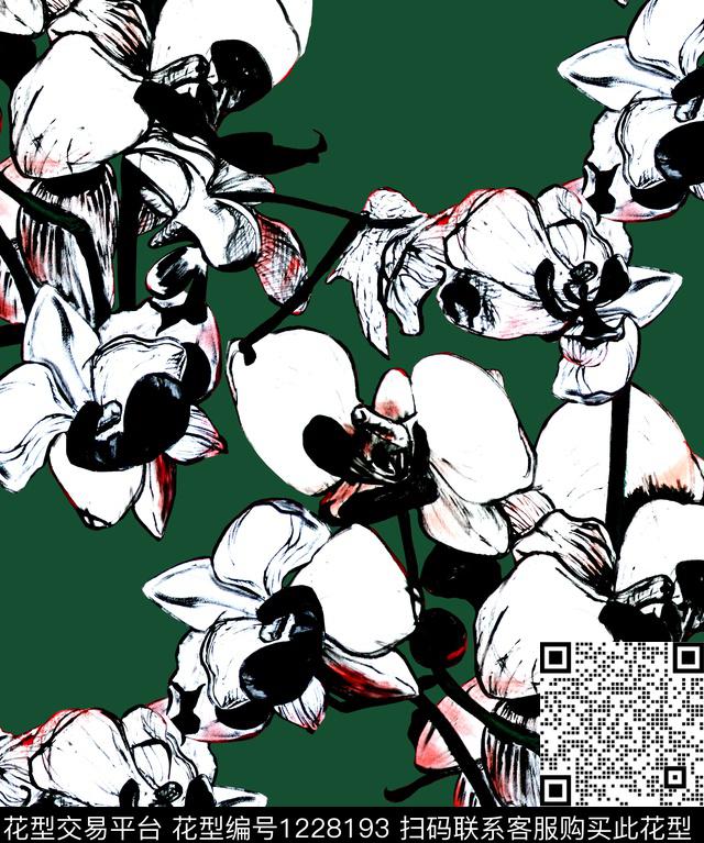 兰花手绘orchid数码印花华亿平台下载（图片编号: 1228193） - 瓦栏（Walan）