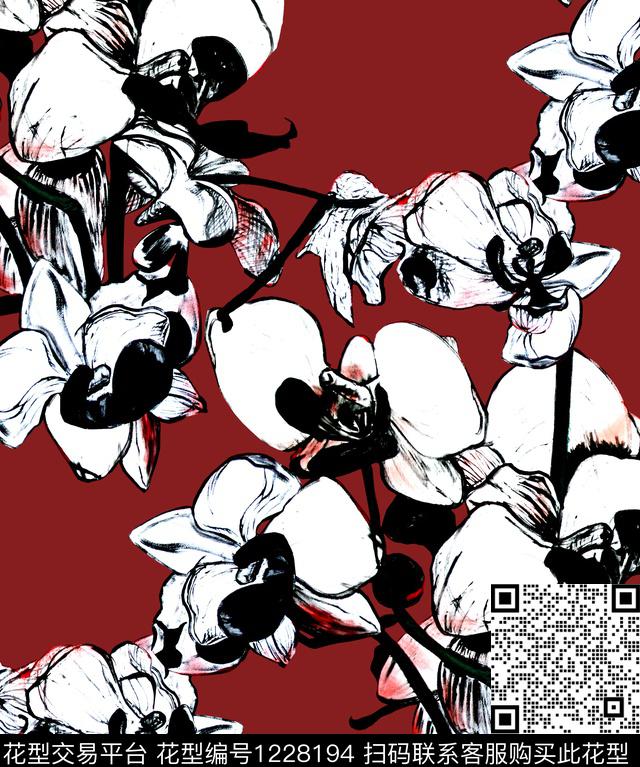 兰花手绘orchid数码印花华亿平台下载（图片编号: 1228194） - 瓦栏（Walan）