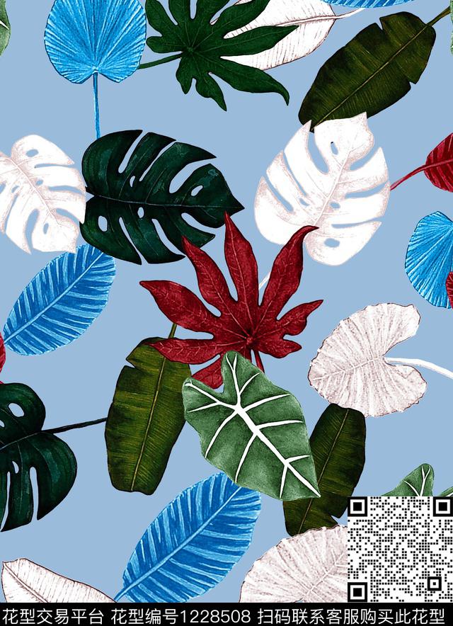 龟背竹海滩裙热带华亿平台数码印花华亿平台下载（图片编号: 1228508） - 瓦栏（Walan）