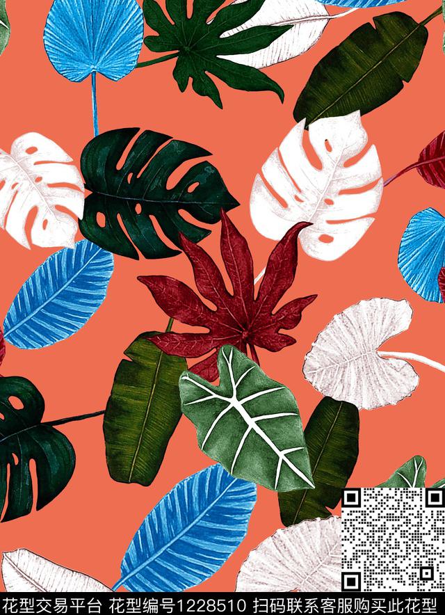 龟背竹海滩裙热带华亿平台数码印花华亿平台下载（图片编号: 1228510） - 瓦栏（Walan）