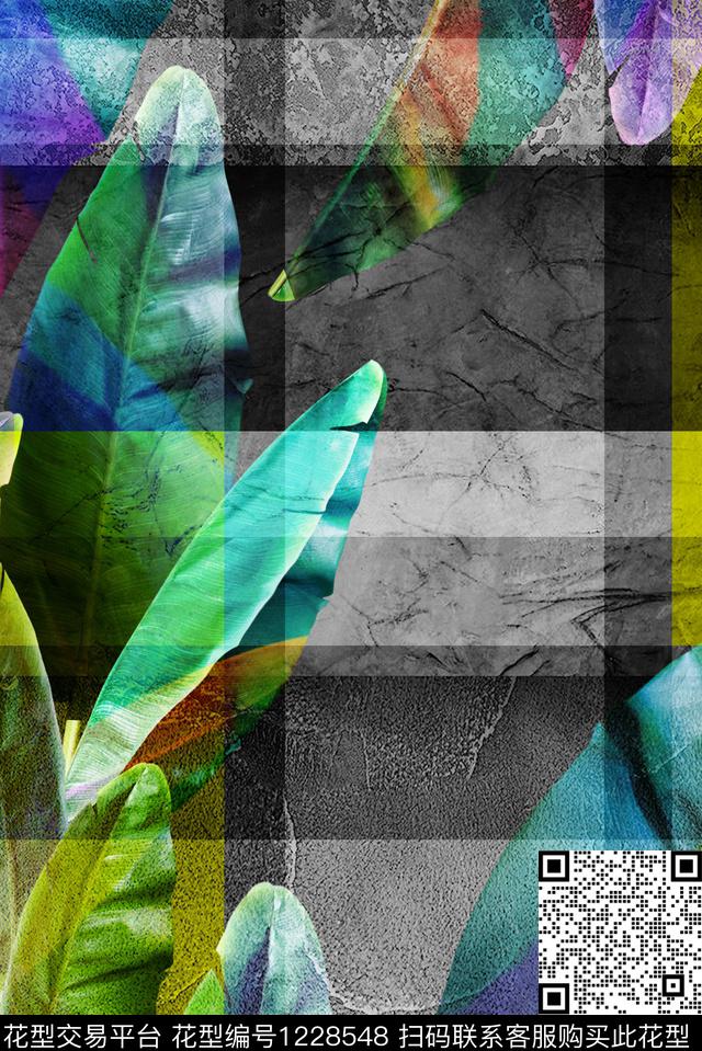 绿植树叶格子男装数码印花华亿平台下载（图片编号: 1228548） - 瓦栏（Walan）