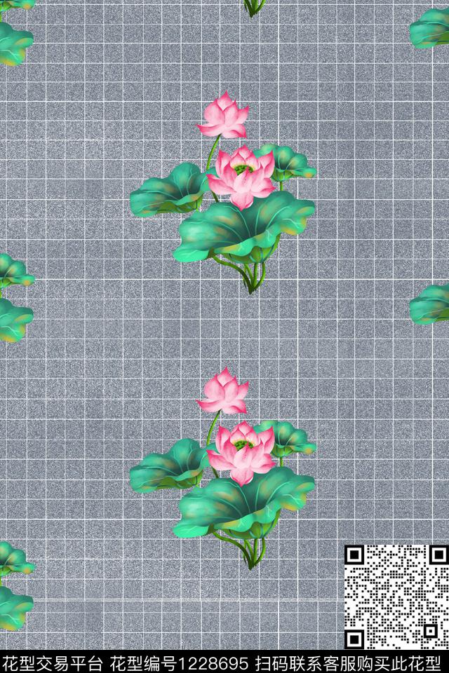 荷花荷叶荷花数码印花华亿平台下载（图片编号: 1228695） - 瓦栏（Walan）