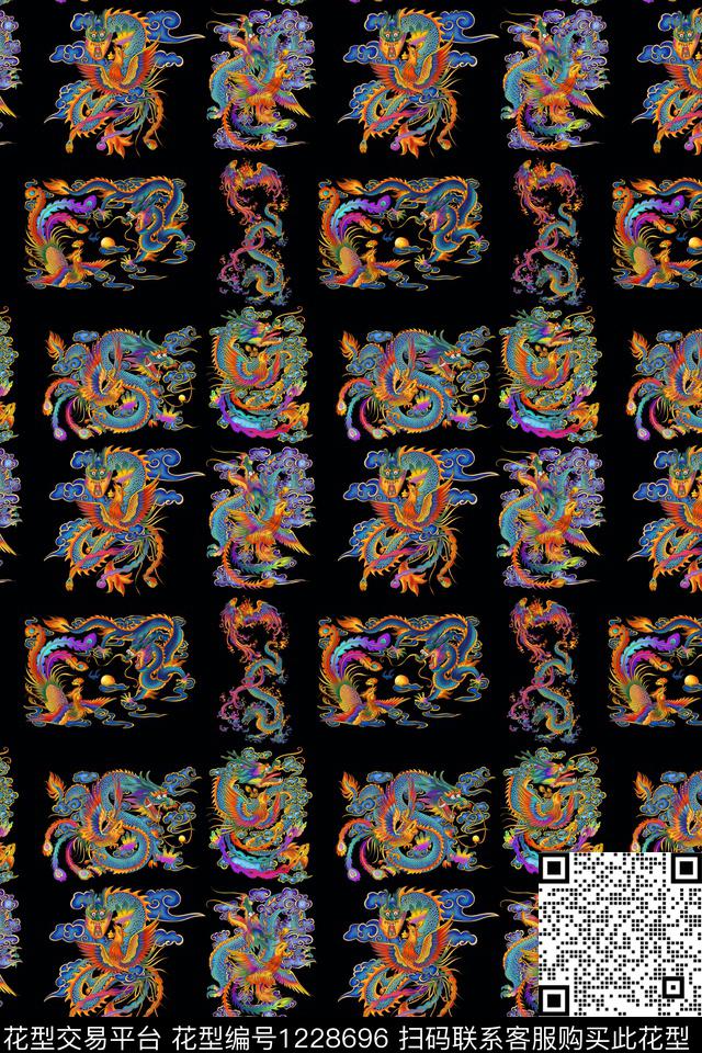 凤凰手绘龙数码印花华亿平台下载（图片编号: 1228696） - 瓦栏（Walan）