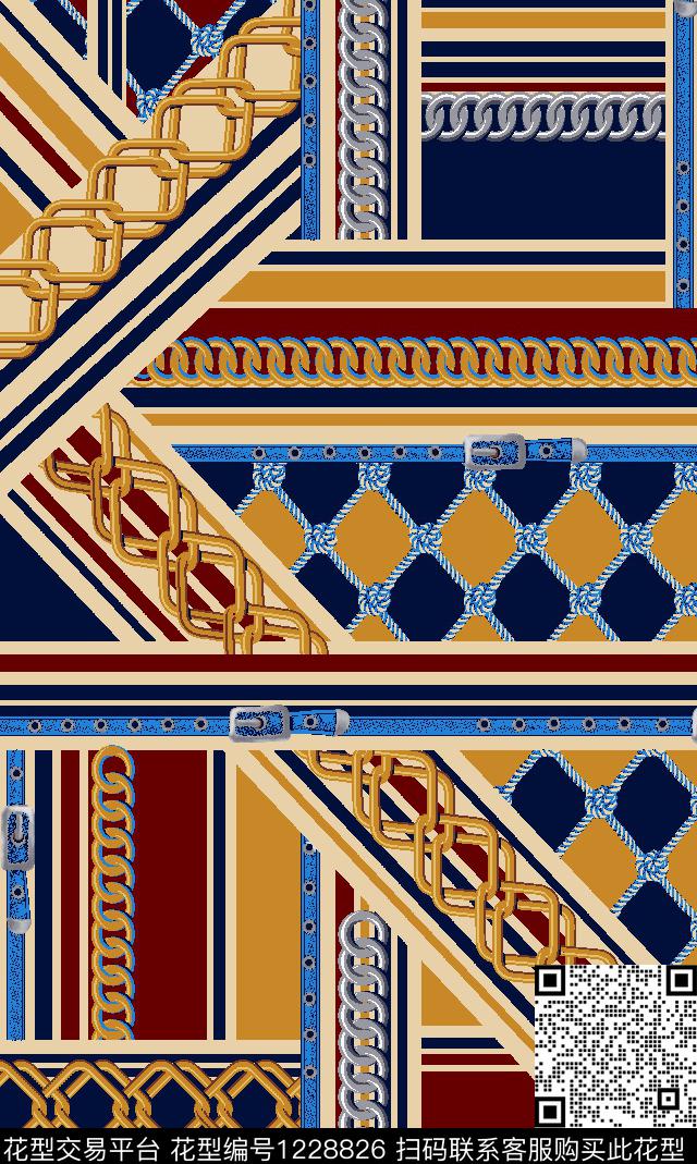 大牌风几何链条传统印花华亿平台下载（图片编号: 1228826） - 瓦栏（Walan）
