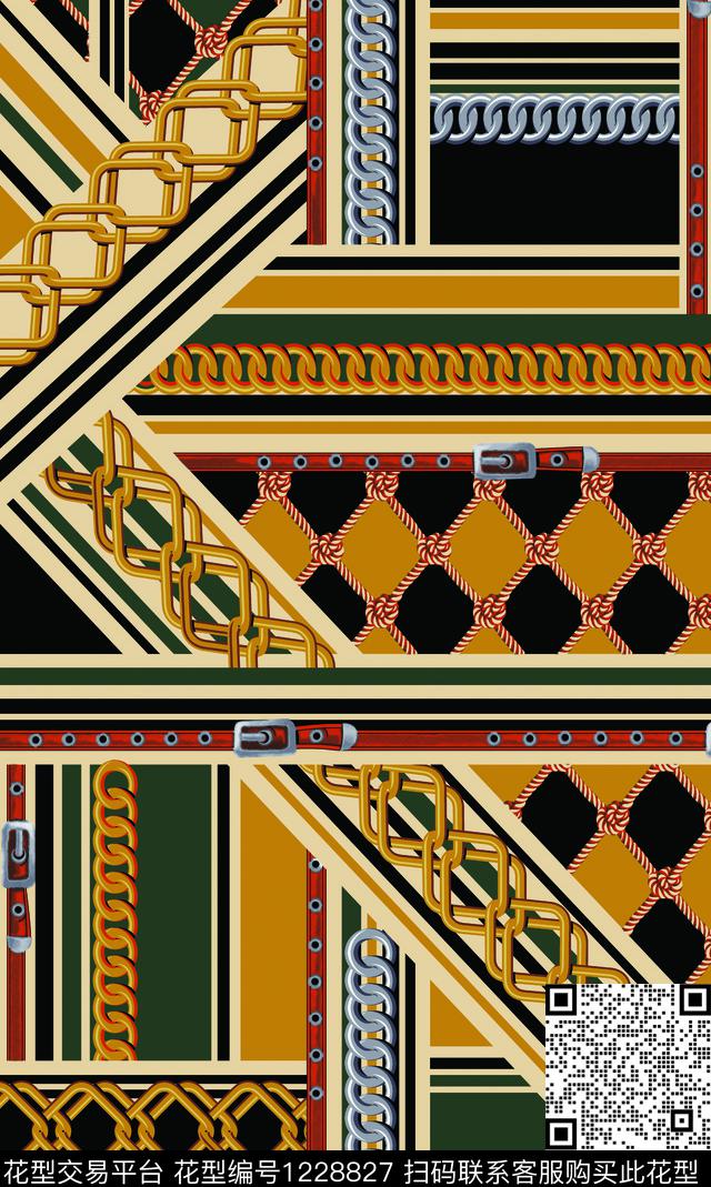 大牌风几何链条传统印花华亿平台下载（图片编号: 1228827） - 瓦栏（Walan）
