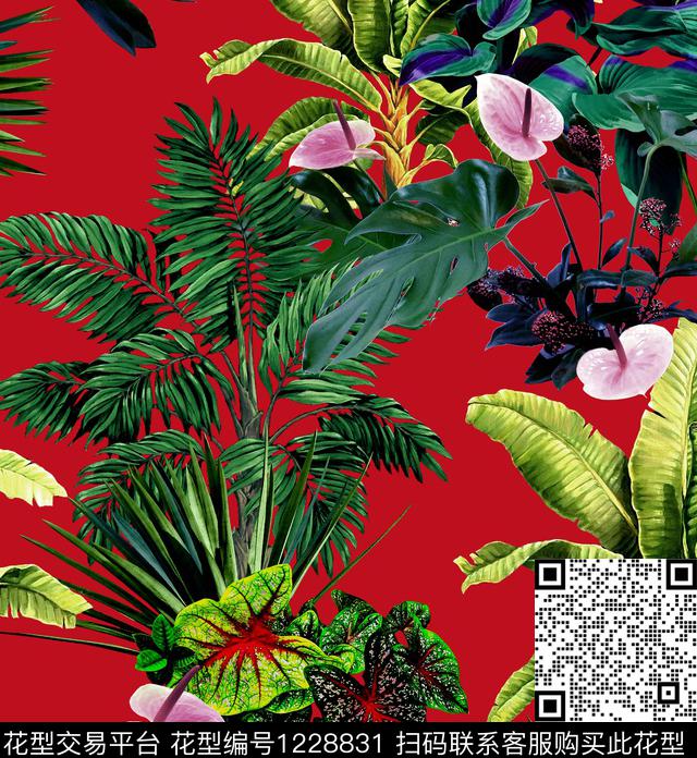 仙人掌铁树芭蕉树数码印花华亿平台下载（图片编号: 1228831） - 瓦栏（Walan）
