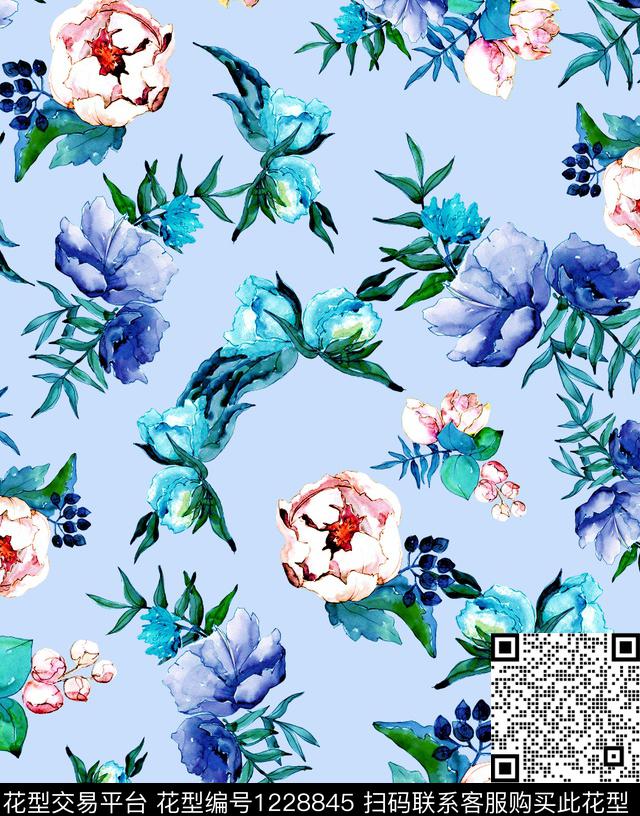 水彩花卉小碎花watercolor数码印花华亿平台下载（图片编号: 1228845） - 瓦栏（Walan）