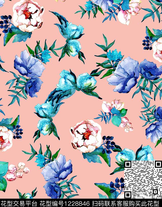 水彩花卉小碎花watercolor数码印花华亿平台下载（图片编号: 1228846） - 瓦栏（Walan）