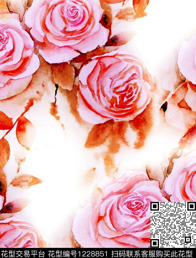 水彩花卉rosewatercolor数码印花华亿平台下载（图片编号: 1228851） - 瓦栏（Walan）