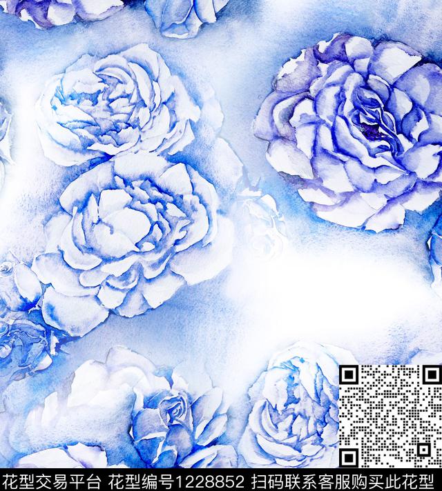水彩花卉rosewatercolor数码印花华亿平台下载（图片编号: 1228852） - 瓦栏（Walan）