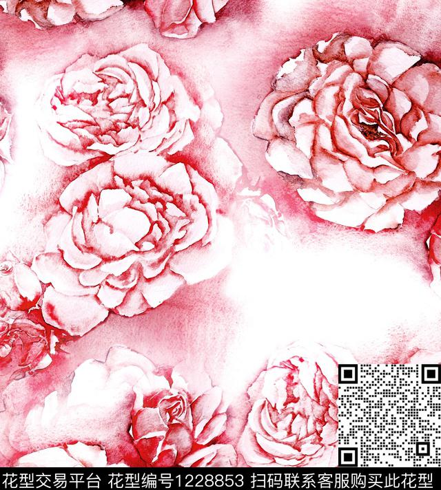 水彩花卉rosewatercolor数码印花华亿平台下载（图片编号: 1228853） - 瓦栏（Walan）