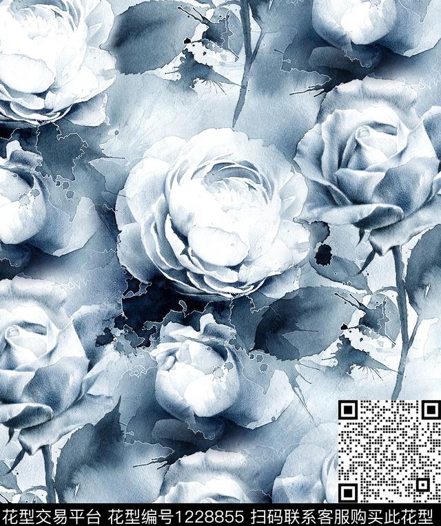 水彩花卉rosewatercolor数码印花华亿平台下载（图片编号: 1228855） - 瓦栏（Walan）