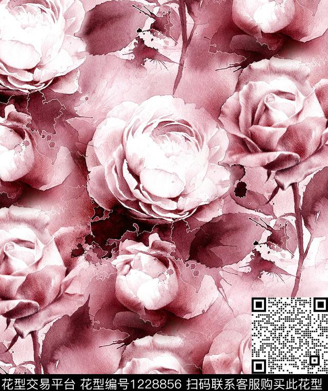 水彩花卉rosewatercolor数码印花华亿平台下载（图片编号: 1228856） - 瓦栏（Walan）