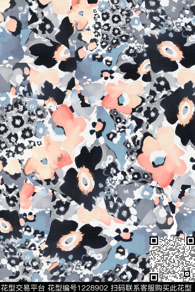 抽象花卉几何年轻女性数码印花华亿平台下载（图片编号: 1228902） - 瓦栏（Walan）