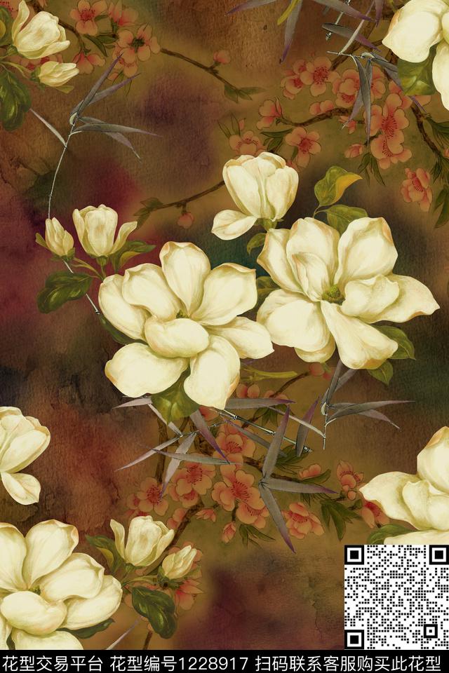 香云纱梅花花卉数码印花华亿平台下载（图片编号: 1228917） - 瓦栏（Walan）