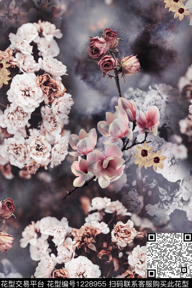 香云纱花卉素雅数码印花华亿平台下载（图片编号: 1228955） - 瓦栏（Walan）