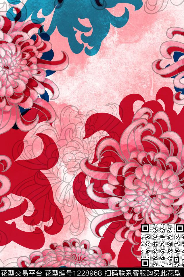 大花彩底花卉文艺数码印花华亿平台下载（图片编号: 1228968） - 瓦栏（Walan）