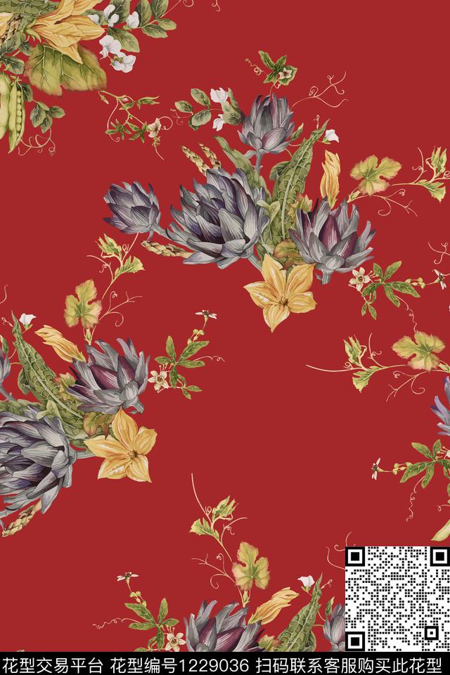 花卉植物1/2接数码印花华亿平台下载（图片编号: 1229036） - 瓦栏（Walan）