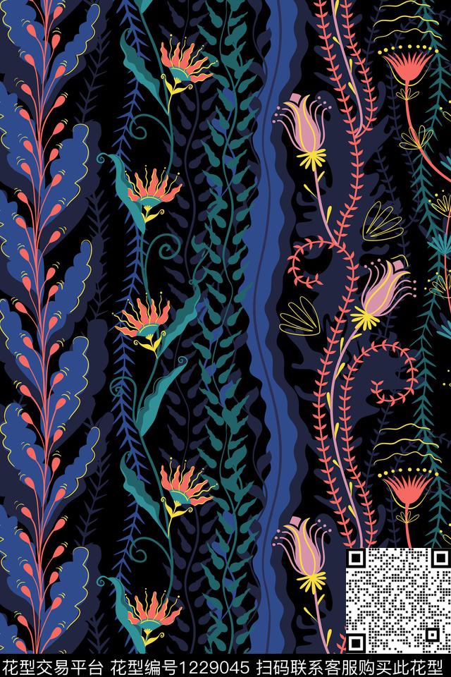 鲜花海洋民族风传统印花华亿平台下载（图片编号: 1229045） - 瓦栏（Walan）