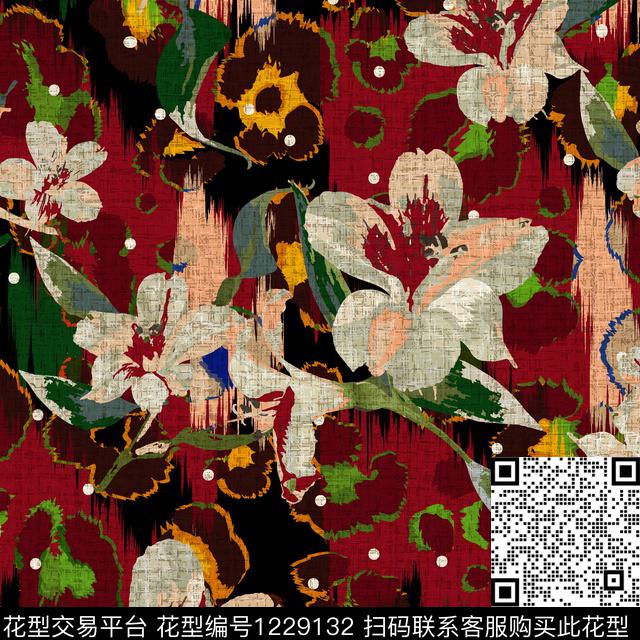 花卉豹纹复古数码印花华亿平台下载（图片编号: 1229132） - 瓦栏（Walan）
