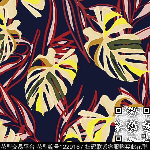 大牌风热带华亿平台绿植树叶数码印花华亿平台下载（图片编号: 1229167） - 瓦栏（Walan）