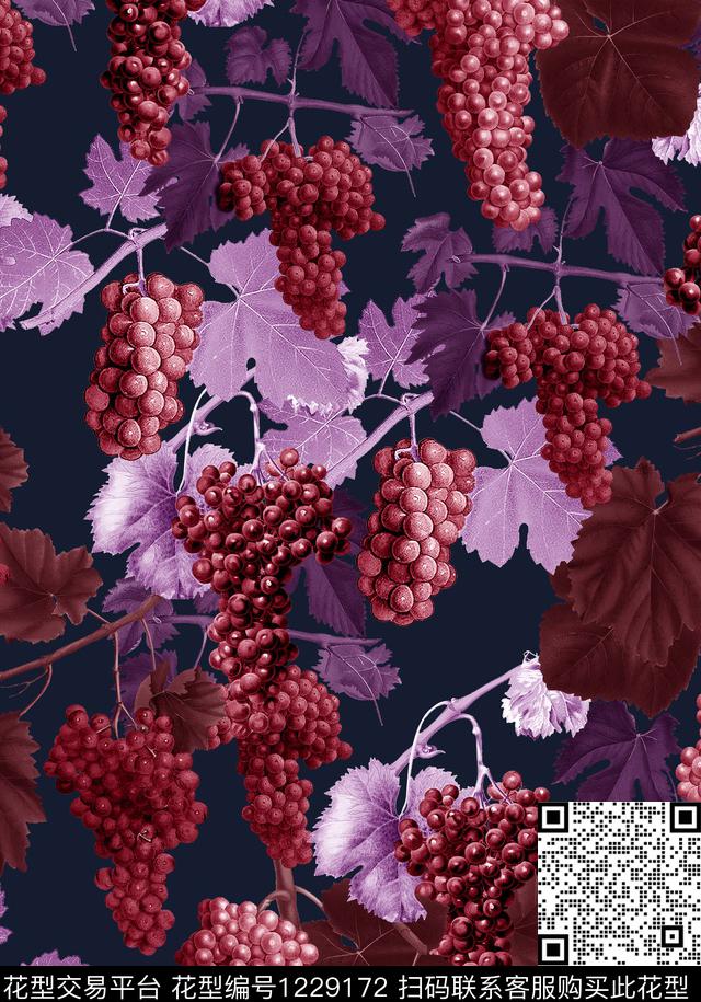 兰花小碎花葡萄数码印花华亿平台下载（图片编号: 1229172） - 瓦栏（Walan）