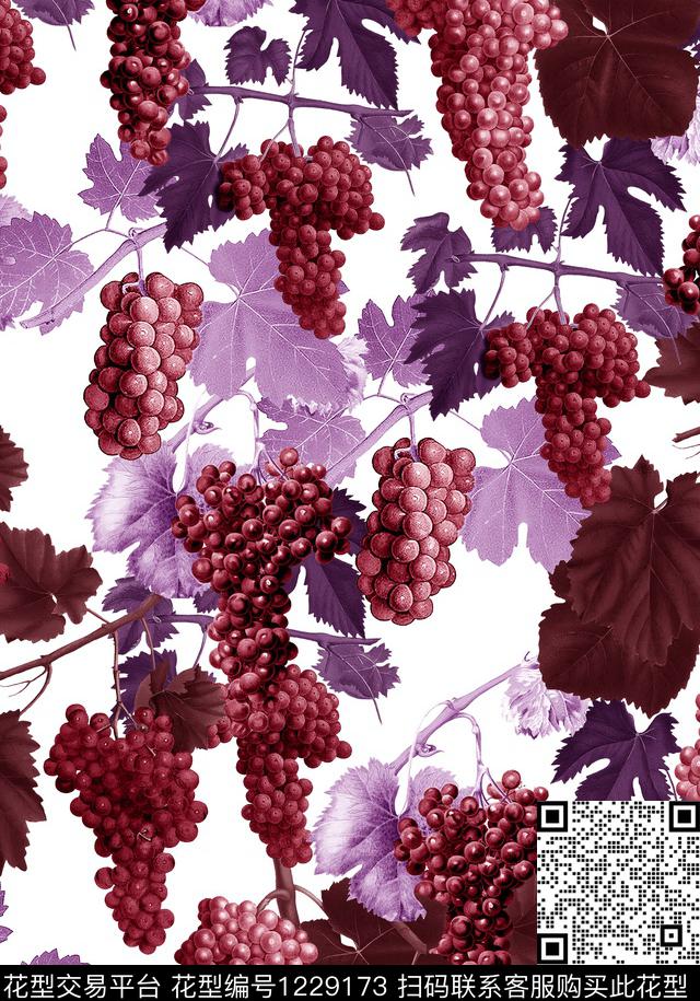 兰花小碎花葡萄数码印花华亿平台下载（图片编号: 1229173） - 瓦栏（Walan）