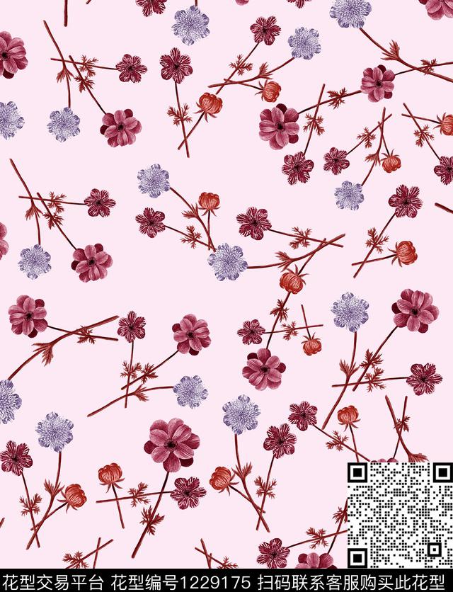 兰花小碎花葡萄数码印花华亿平台下载（图片编号: 1229175） - 瓦栏（Walan）