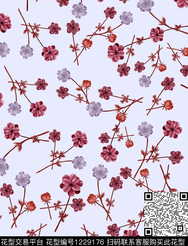 兰花小碎花葡萄数码印花华亿平台下载（图片编号: 1229176） - 瓦栏（Walan）