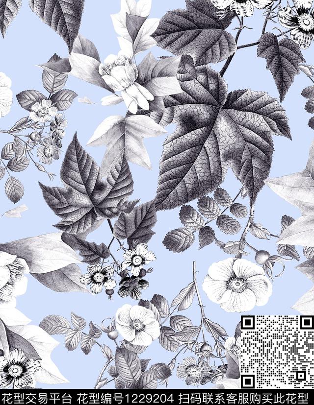 兰花小碎花葡萄数码印花华亿平台下载（图片编号: 1229204） - 瓦栏（Walan）