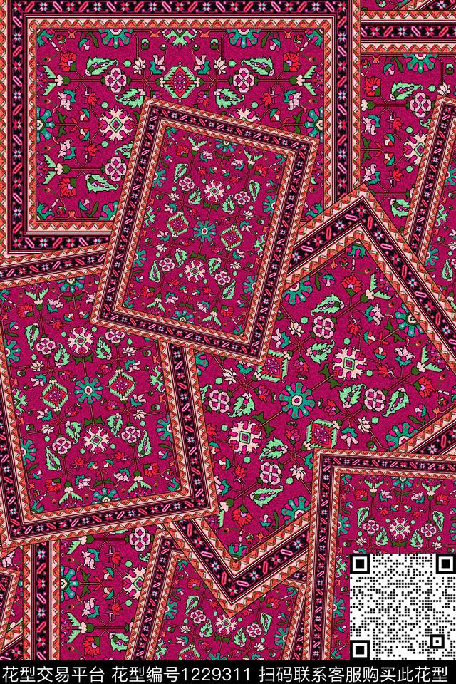 大牌风几何花卉数码印花华亿平台下载（图片编号: 1229311） - 瓦栏（Walan）