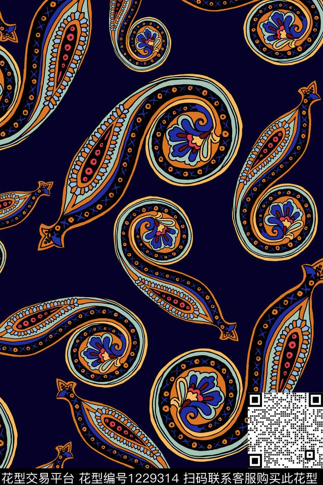 大牌风几何花卉数码印花华亿平台下载（图片编号: 1229314） - 瓦栏（Walan）