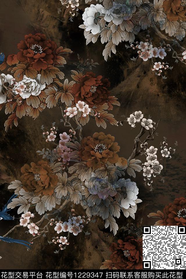 香云纱中国风朦胧底纹数码印花华亿平台下载（图片编号: 1229347） - 瓦栏（Walan）