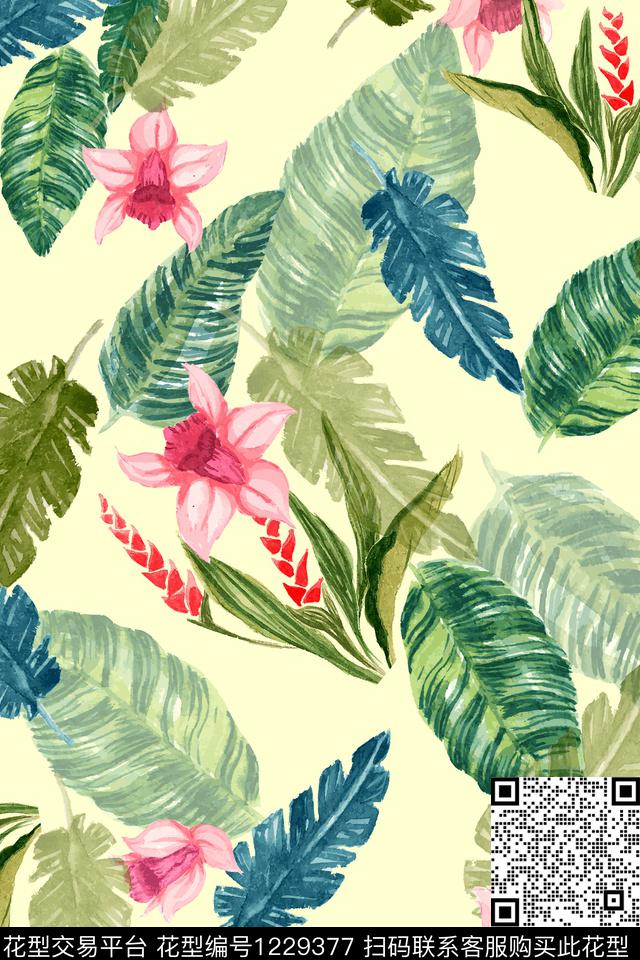 休闲大牌风手绘花卉数码印花华亿平台下载（图片编号: 1229377） - 瓦栏（Walan）