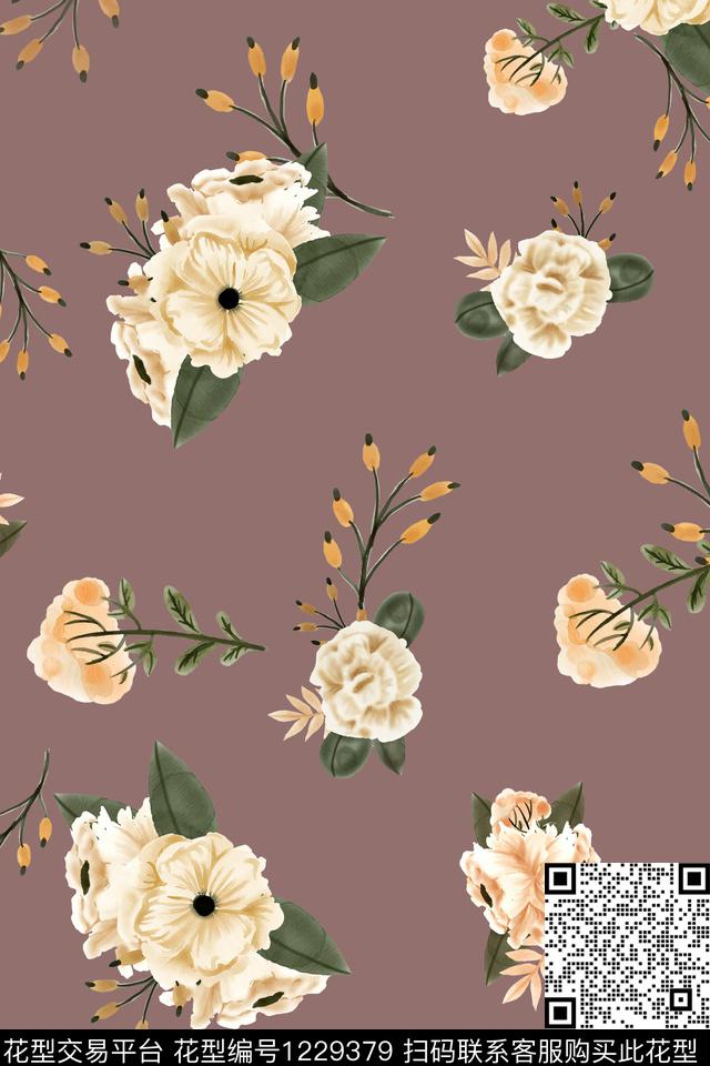 休闲大牌风手绘花卉数码印花华亿平台下载（图片编号: 1229379） - 瓦栏（Walan）